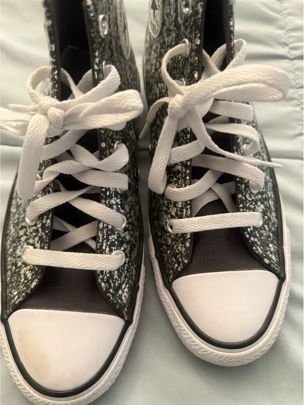 Converse All Star Kids Hi-Top Sneakers Size 5.5 Glitter Black Finish